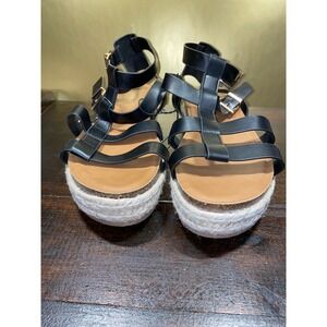Torrid Fisherman Flatform Platform‎ Ankle Sz 11 WW Black Sandals Shoes